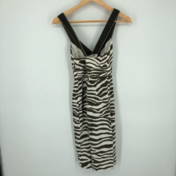 Banana Republic Linen Sun Dress Womens 0 Zebra Print Brown 100% Linen Cross Back - Picture 6 of 13